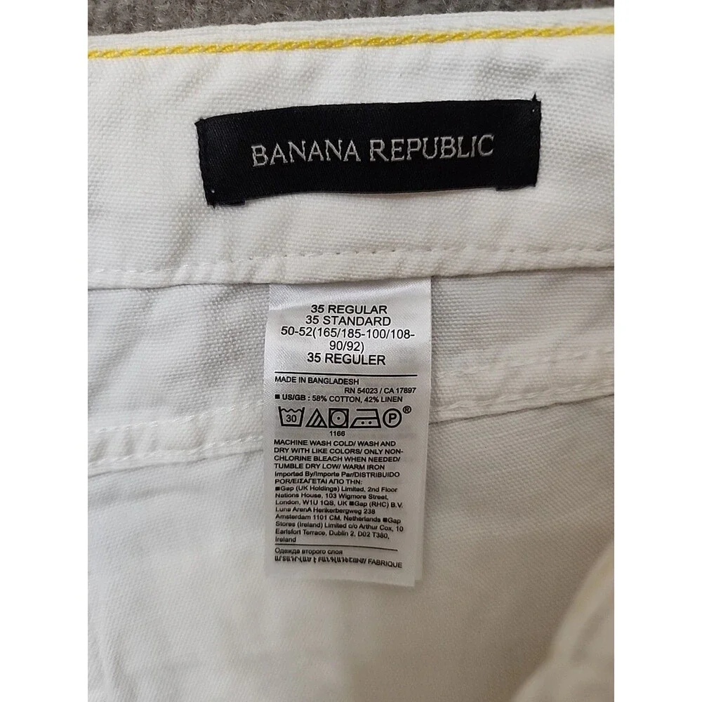 Banana Republic Dockside Pants Mens 35 Cream Linen Blend Beach Vacation NEW